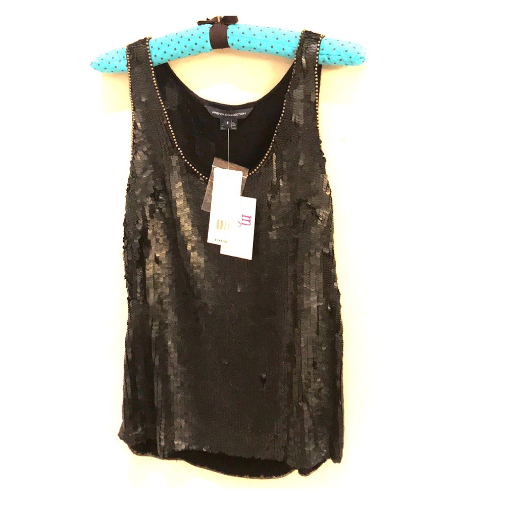 French Connection Violet Thunder Top BLack Sequin